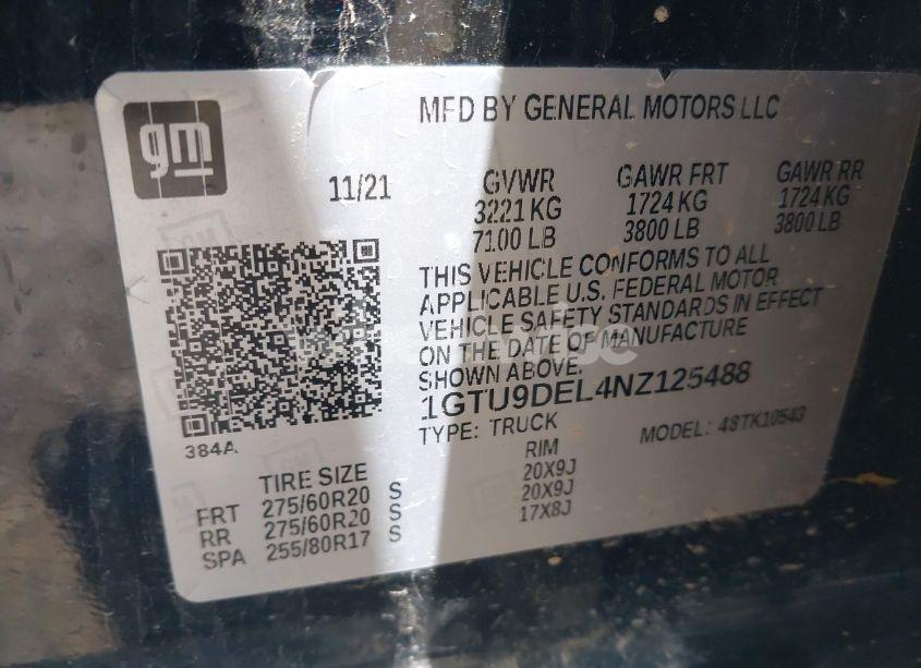 Photo 9 of 2022 Gmc Sierra 1500 LIMITED 4WD SHORT BOX SLT (VIN 1GTU9DEL4NZ125488)