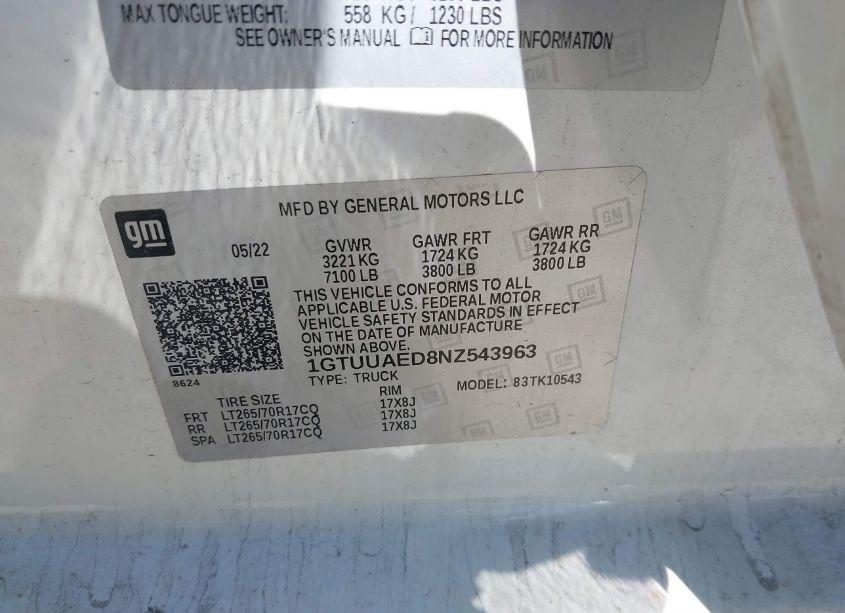 Photo 9 of 2022 Gmc Sierra 1500 4WD SHORT BOX PRO (VIN 1GTUUAED8NZ543963)