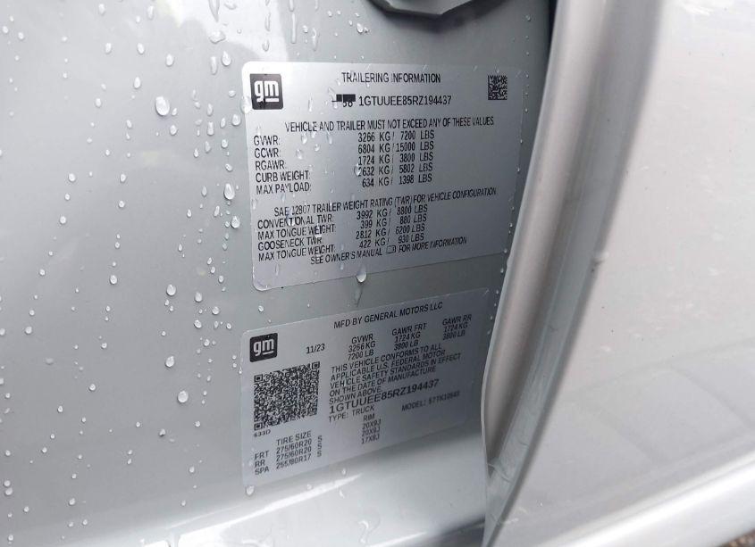 Photo 9 of 2024 Gmc Sierra 1500 4WD SHORT BOX AT4 (VIN 1GTUUEE85RZ194437)