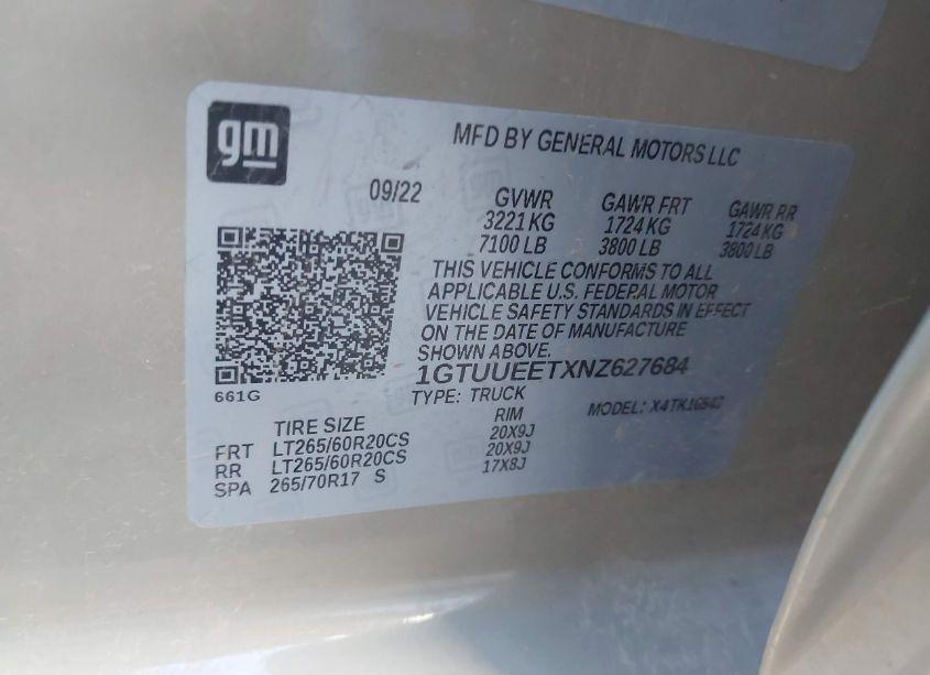 Photo 9 of 2022 Gmc Sierra 1500 4WD SHORT BOX AT4 (VIN 1GTUUEETXNZ627684)