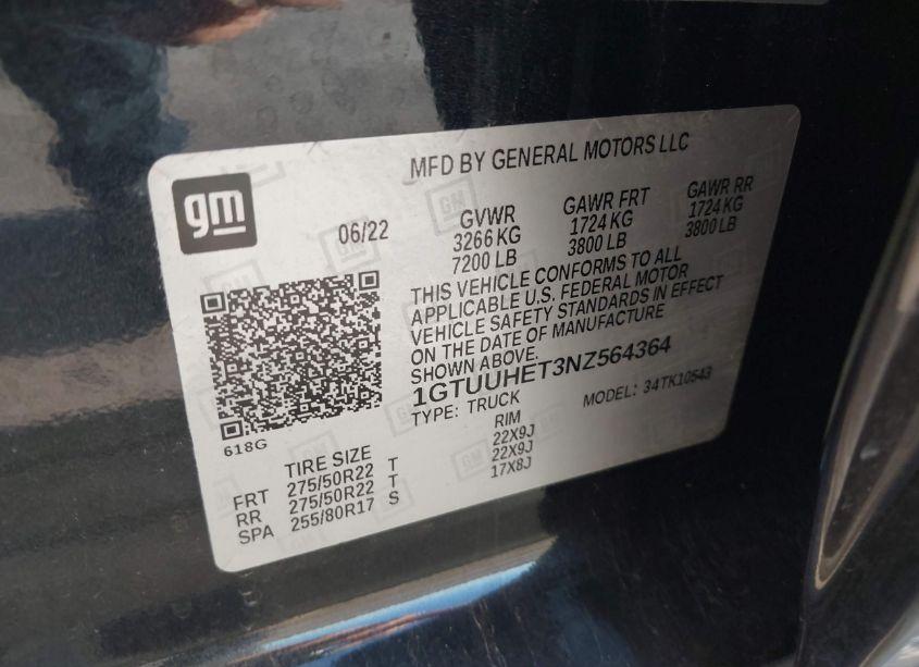 Photo 9 of 2022 Gmc Sierra 1500 4WD SHORT BOX DENALI ULTIMATE (VIN 1GTUUHET3NZ564364)