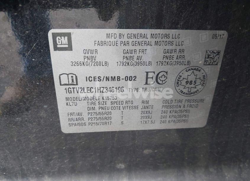 Photo 9 of 2017 Gmc Sierra 1500 (VIN 1GTV2LEC1HZ346196)