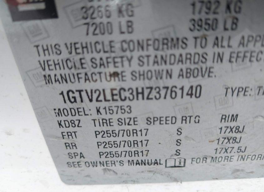 Photo 9 of 2017 Gmc Sierra 1500 (VIN 1GTV2LEC3HZ376140)