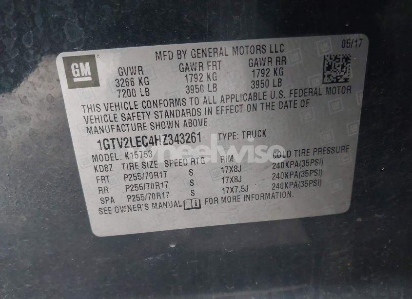 Photo 9 of 2017 Gmc Sierra 1500 (VIN 1GTV2LEC4HZ343261)