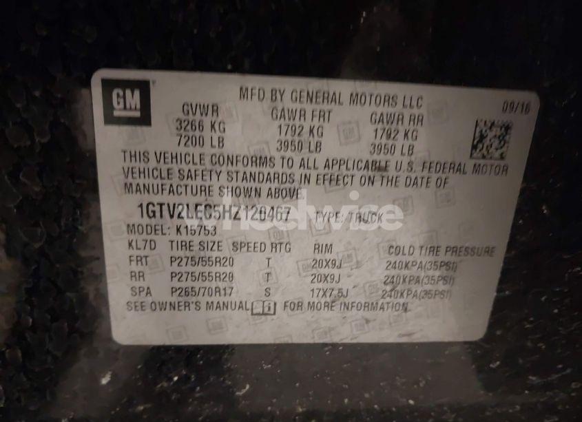 Photo 9 of 2017 Gmc Sierra 1500 (VIN 1GTV2LEC5HZ120467)