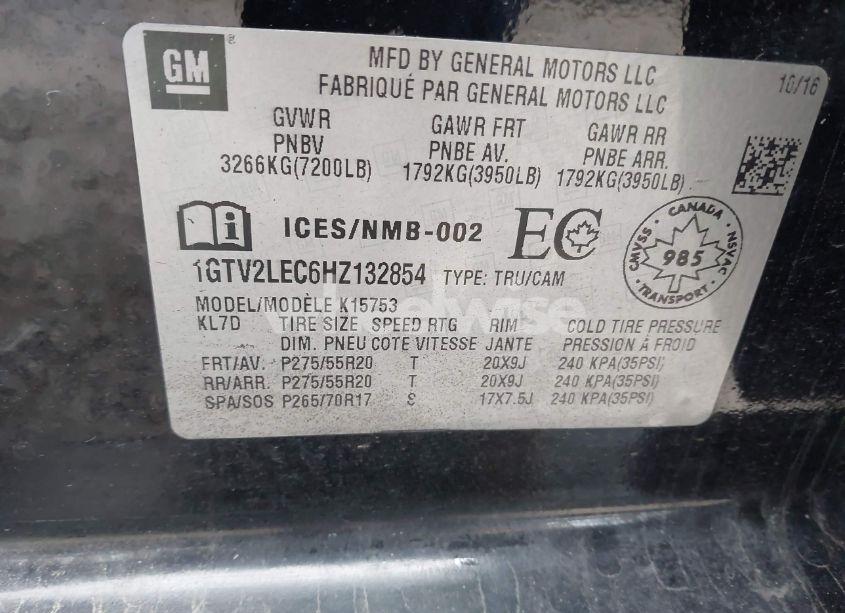 Photo 9 of 2017 Gmc Sierra 1500 (VIN 1GTV2LEC6HZ132854)