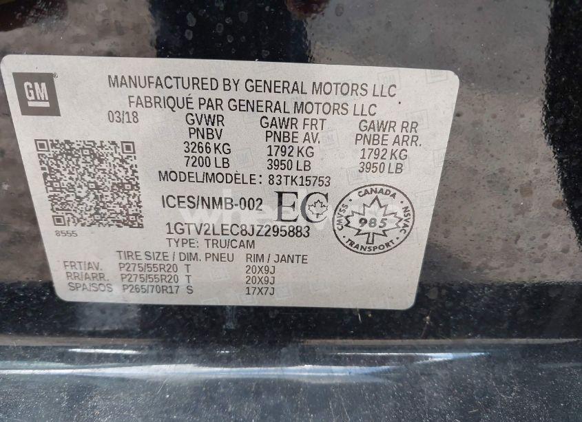 Photo 9 of 2018 Gmc Sierra 1500 (VIN 1GTV2LEC8JZ295883)