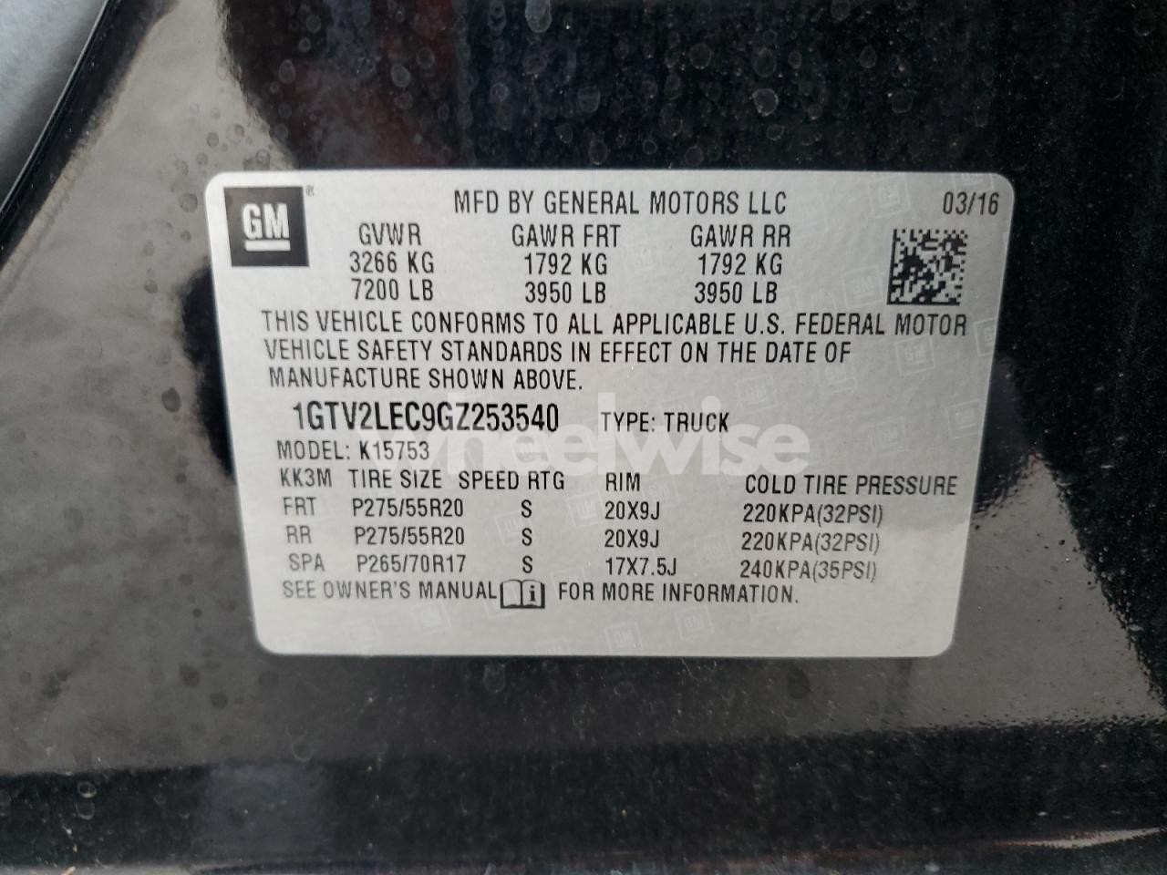 Photo 12 of 2016 GMC SIERRA K1500 (VIN 1GTV2LEC9GZ253540)