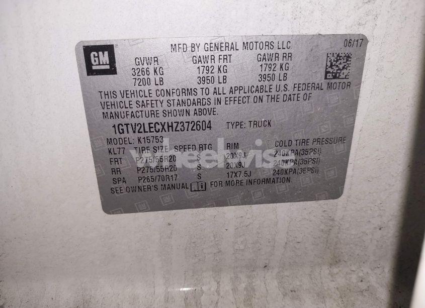 Photo 9 of 2017 Gmc Sierra 1500 (VIN 1GTV2LECXHZ372604)