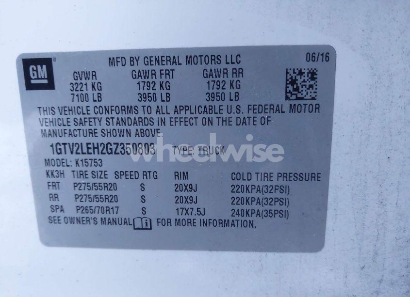 Photo 9 of 2016 Gmc Sierra 1500 (VIN 1GTV2LEH2GZ350803)