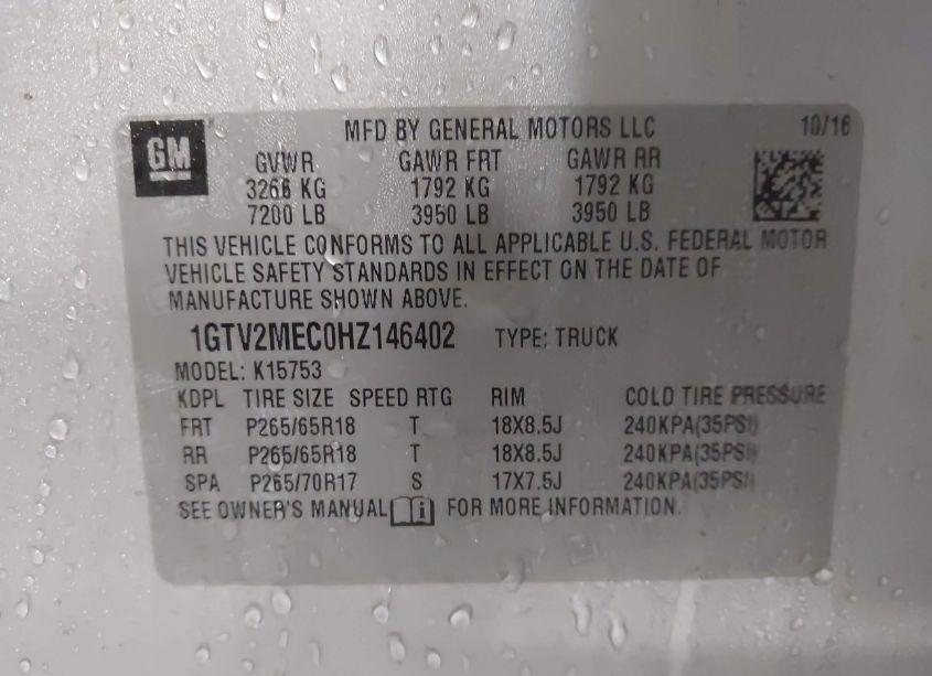 Photo 9 of 2017 Gmc Sierra 1500 SLE (VIN 1GTV2MEC0HZ146402)