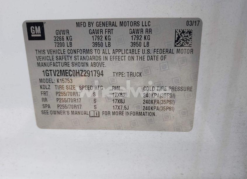 Photo 9 of 2017 Gmc Sierra 1500 SLE (VIN 1GTV2MEC0HZ291794)