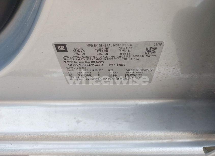 Photo 9 of 2016 Gmc Sierra 1500 SLE (VIN 1GTV2MEC5GZ250981)