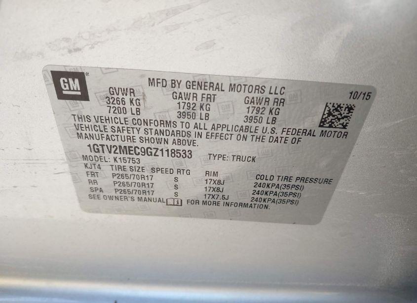 Photo 9 of 2016 Gmc Sierra 1500 SLE (VIN 1GTV2MEC9GZ118533)