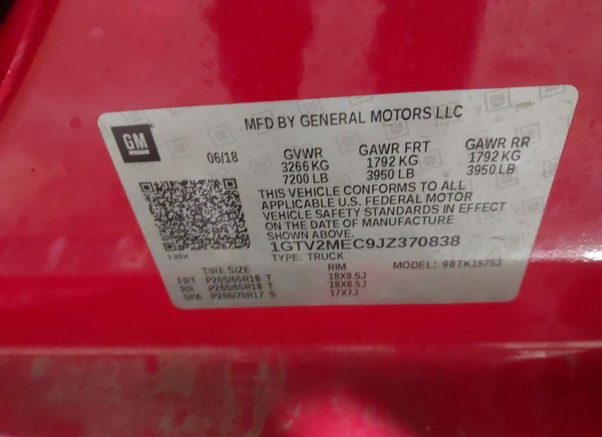 Photo 9 of 2018 Gmc Sierra 1500 SLE (VIN 1GTV2MEC9JZ370838)