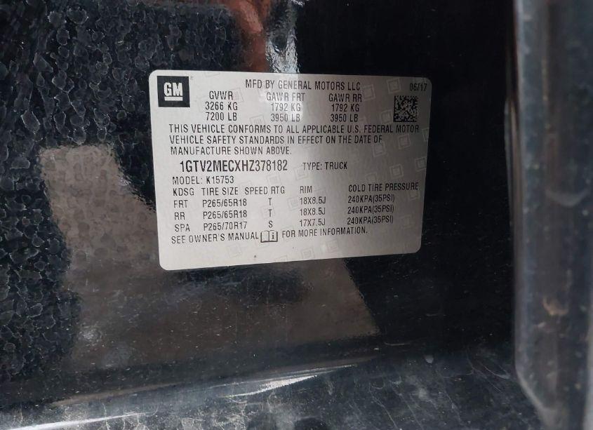 Photo 9 of 2017 Gmc Sierra 1500 SLE (VIN 1GTV2MECXHZ378182)