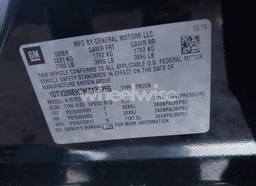 Photo 9 of 2017 Gmc Sierra 1500 SLE (VIN 1GTV2MEH2HZ125255)