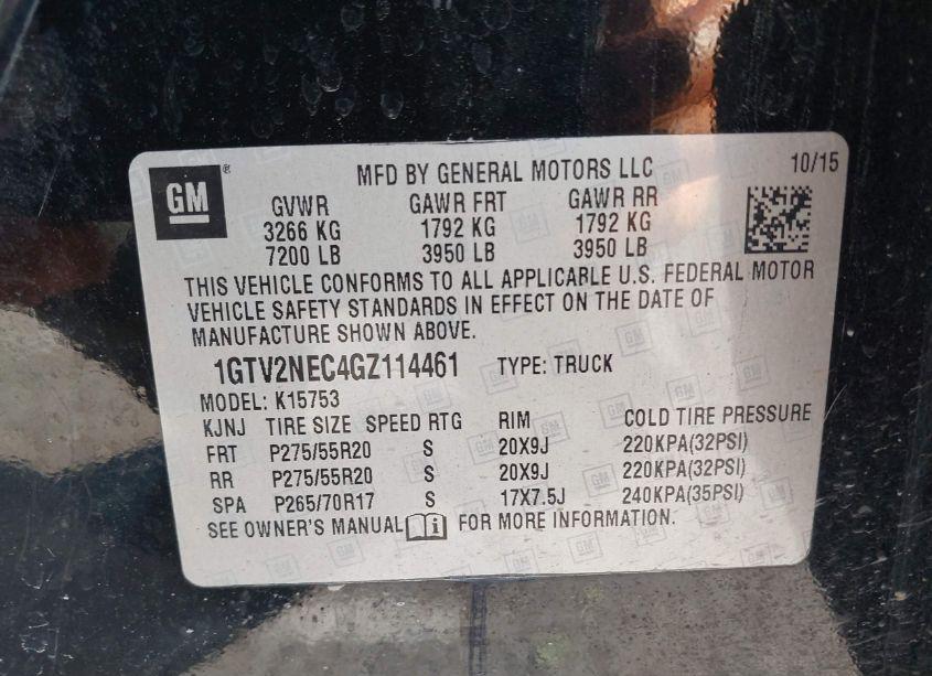 Photo 9 of 2016 Gmc Sierra 1500 SLT (VIN 1GTV2NEC4GZ114461)