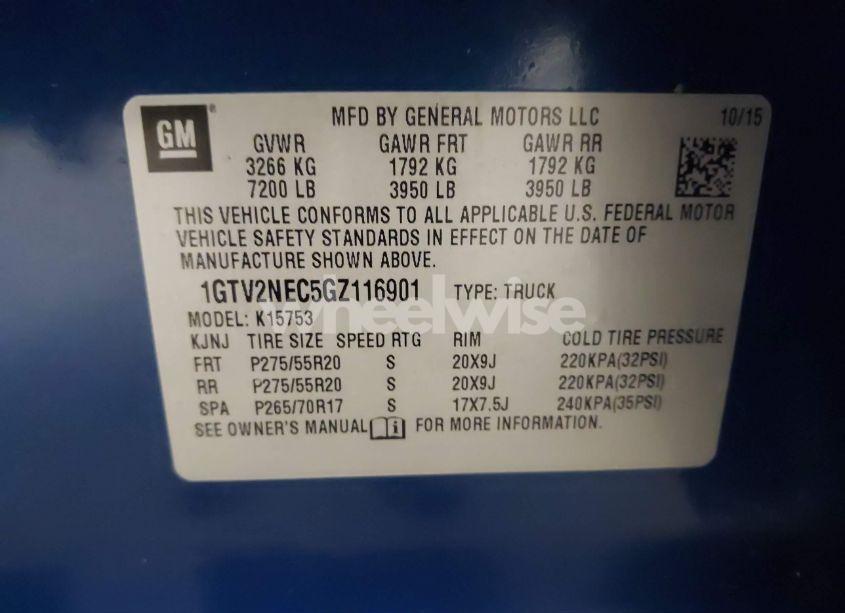 Photo 9 of 2016 Gmc Sierra 1500 SLT (VIN 1GTV2NEC5GZ116901)