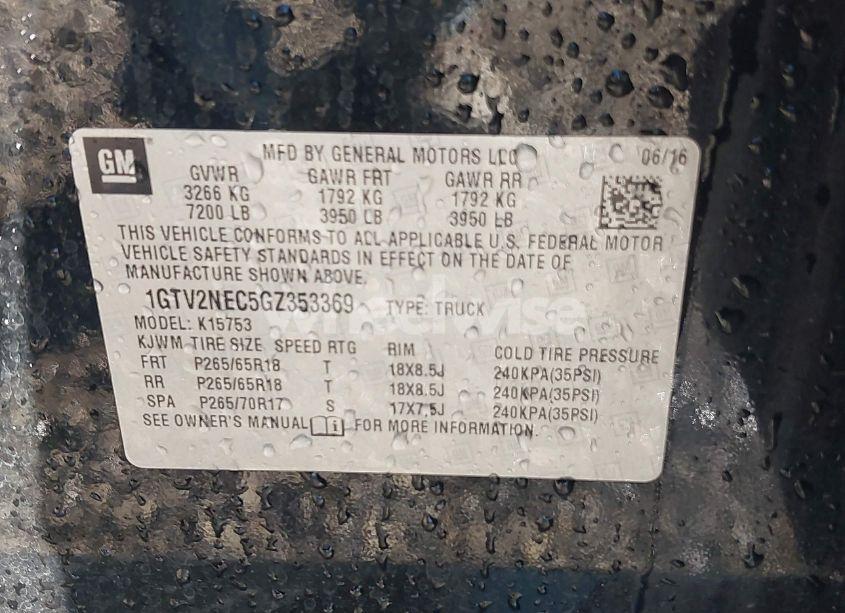 Photo 9 of 2016 Gmc Sierra 1500 SLT (VIN 1GTV2NEC5GZ353369)