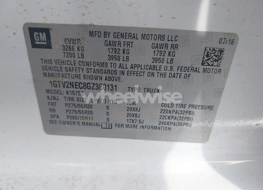 Photo 9 of 2016 Gmc Sierra 1500 SLT (VIN 1GTV2NEC8GZ380131)