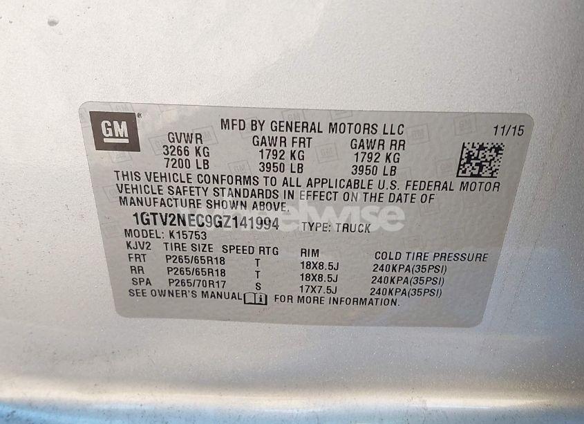 Photo 9 of 2016 Gmc Sierra 1500 SLT (VIN 1GTV2NEC9GZ141994)