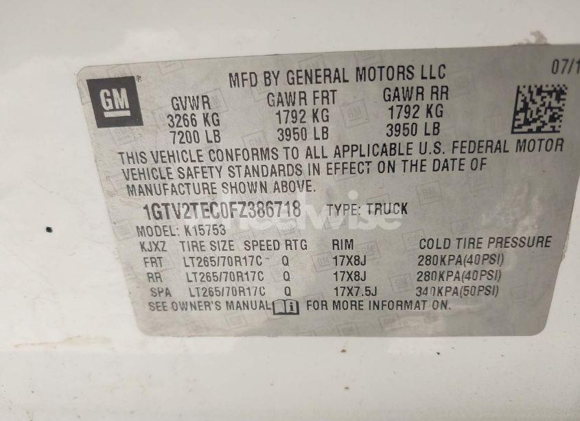 Photo 9 of 2015 Gmc Sierra 1500 (VIN 1GTV2TEC0FZ386718)