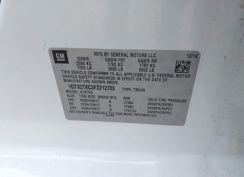 Photo 9 of 2015 Gmc Sierra 1500 (VIN 1GTV2TEC2FZ212780)