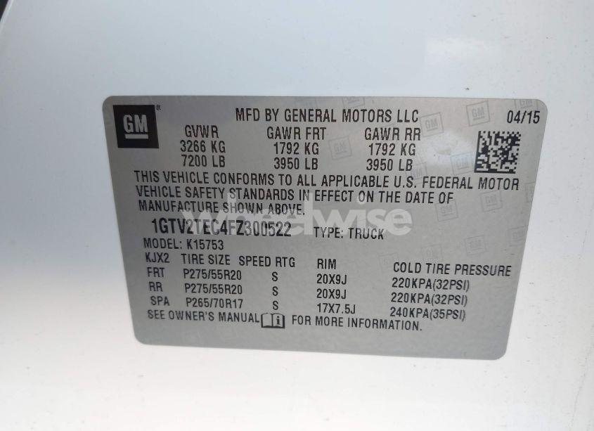 Photo 9 of 2015 Gmc Sierra 1500 (VIN 1GTV2TEC4FZ300522)