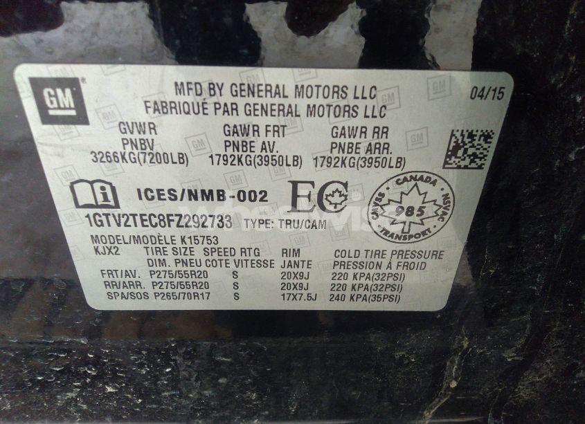 Photo 9 of 2015 Gmc Sierra 1500 (VIN 1GTV2TEC8FZ292733)