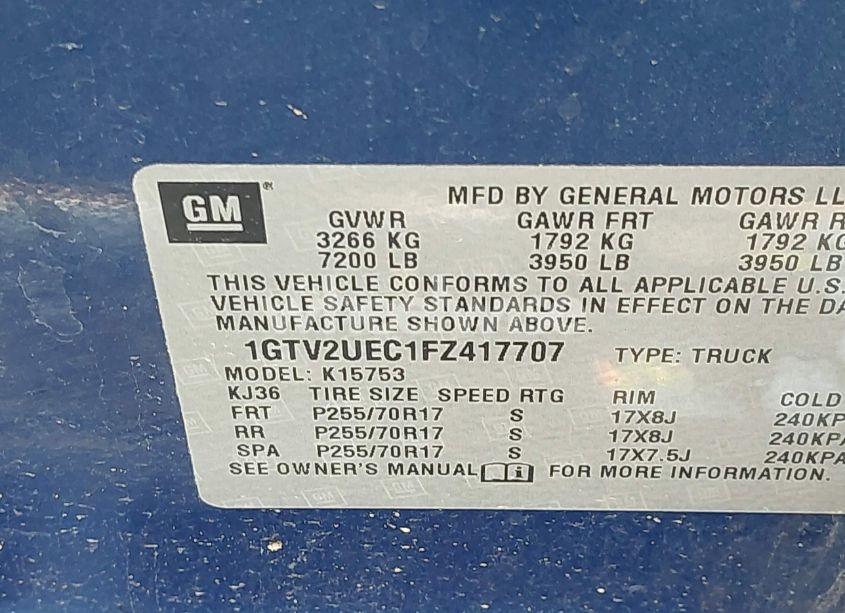 Photo 9 of 2015 Gmc Sierra 1500 SLE (VIN 1GTV2UEC1FZ417707)