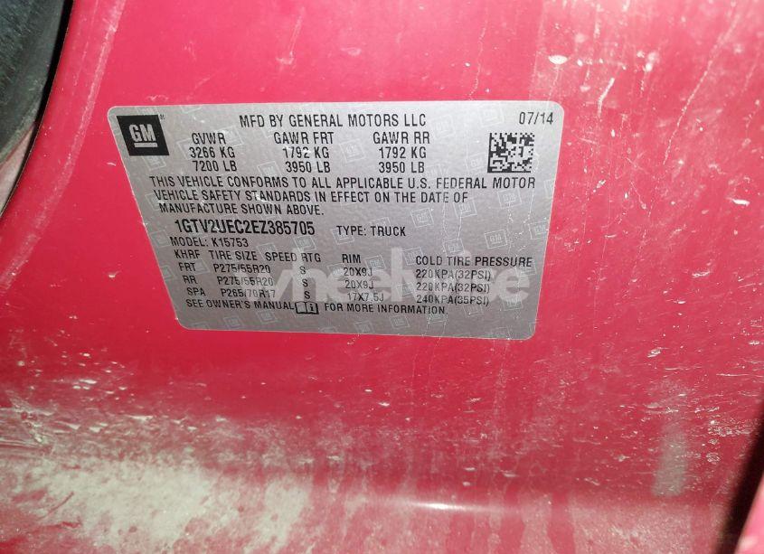 Photo 9 of 2014 Gmc Sierra 1500 SLE (VIN 1GTV2UEC2EZ385705)