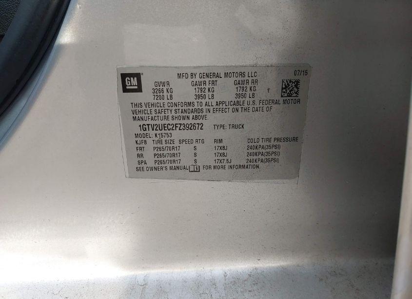 Photo 9 of 2015 Gmc Sierra 1500 SLE (VIN 1GTV2UEC2FZ392672)