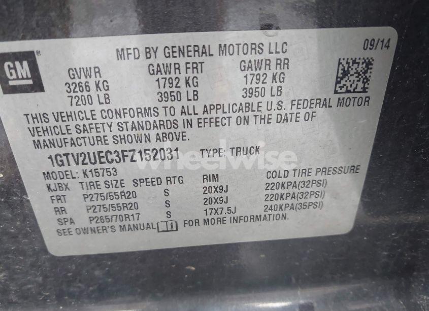 Photo 9 of 2015 Gmc Sierra 1500 SLE (VIN 1GTV2UEC3FZ152031)