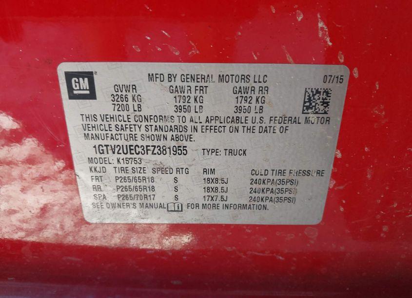 Photo 9 of 2015 Gmc Sierra 1500 SLE (VIN 1GTV2UEC3FZ381955)