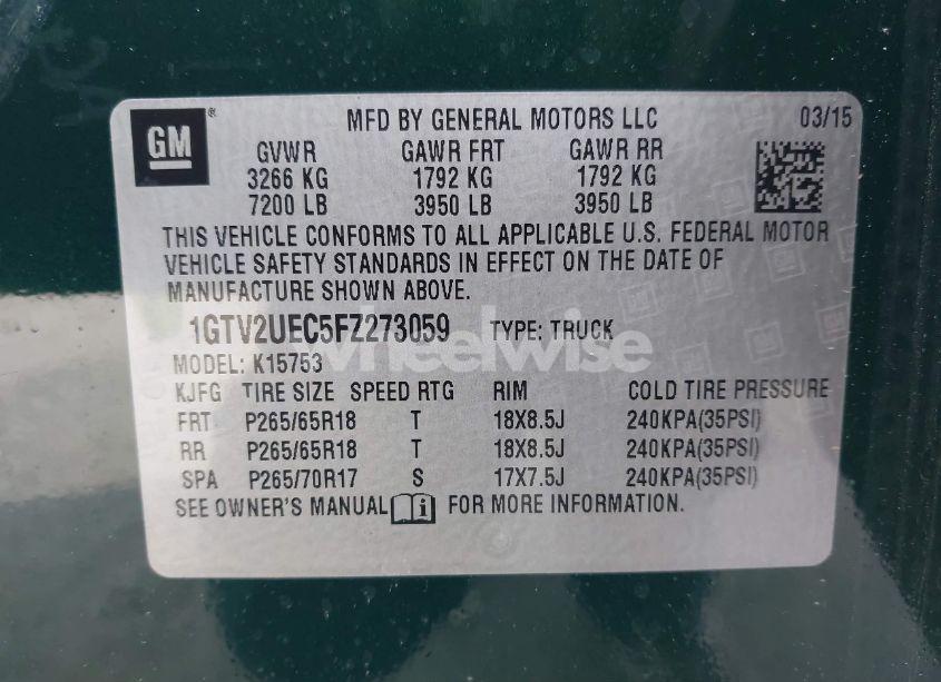 Photo 9 of 2015 Gmc Sierra 1500 SLE (VIN 1GTV2UEC5FZ273059)