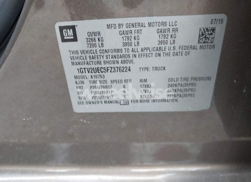 Photo 9 of 2015 Gmc Sierra 1500 SLE (VIN 1GTV2UEC5FZ376224)