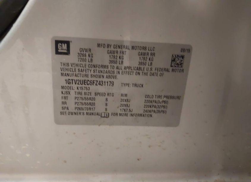 Photo 9 of 2015 Gmc Sierra 1500 SLE (VIN 1GTV2UEC6FZ431179)