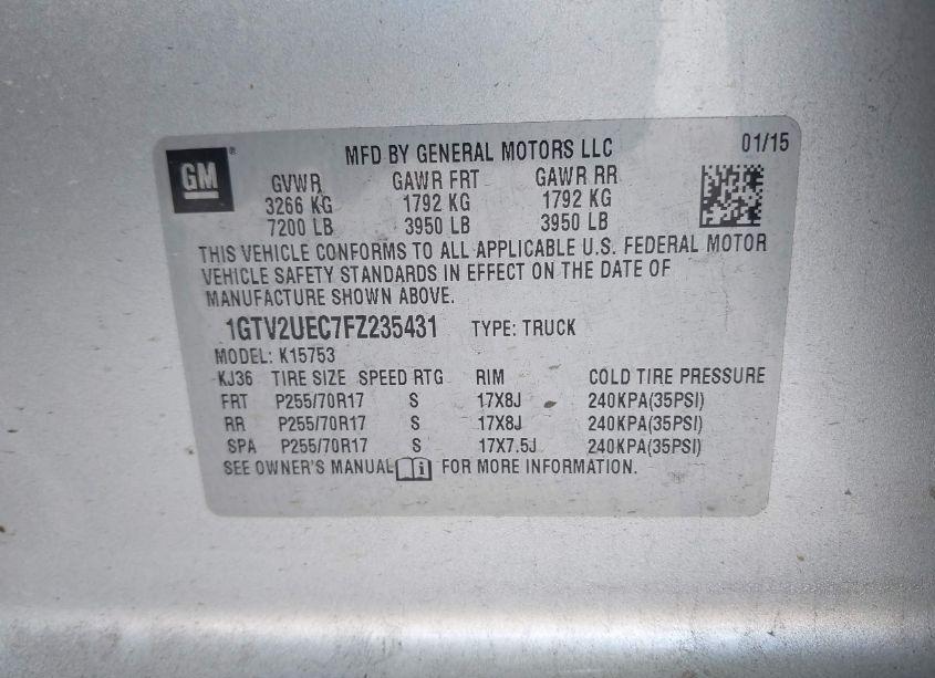 Photo 9 of 2015 Gmc Sierra 1500 SLE (VIN 1GTV2UEC7FZ235431)
