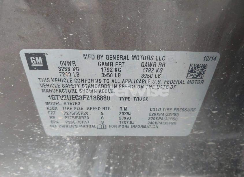 Photo 9 of 2015 Gmc Sierra 1500 SLE (VIN 1GTV2UEC8FZ188880)