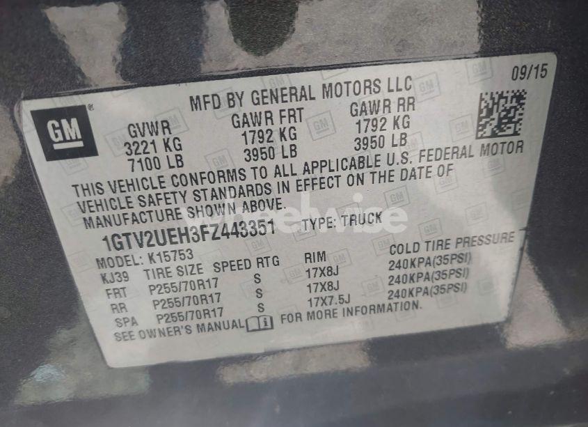 Photo 9 of 2015 Gmc Sierra 1500 SLE (VIN 1GTV2UEH3FZ443351)