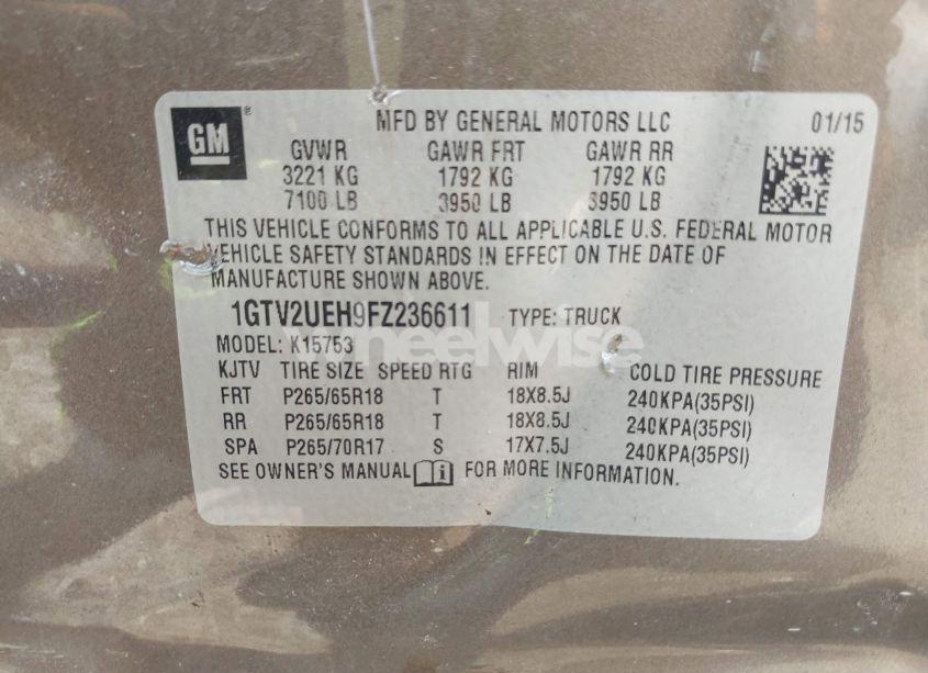 Photo 9 of 2015 Gmc Sierra 1500 SLE (VIN 1GTV2UEH9FZ236611)