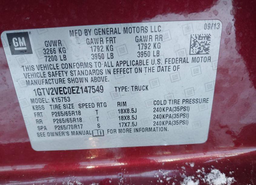 Photo 9 of 2014 Gmc Sierra 1500 SLT (VIN 1GTV2VEC0EZ147549)