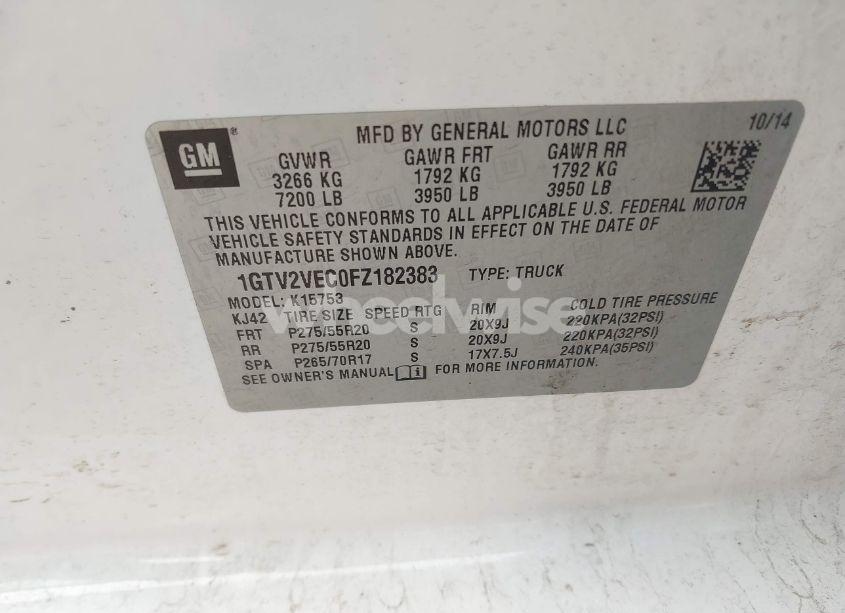 Photo 9 of 2015 Gmc Sierra 1500 SLT (VIN 1GTV2VEC0FZ182383)