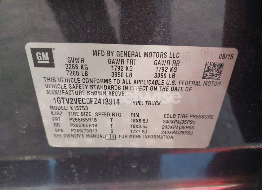 Photo 9 of 2015 Gmc Sierra 1500 SLT (VIN 1GTV2VEC0FZ413914)