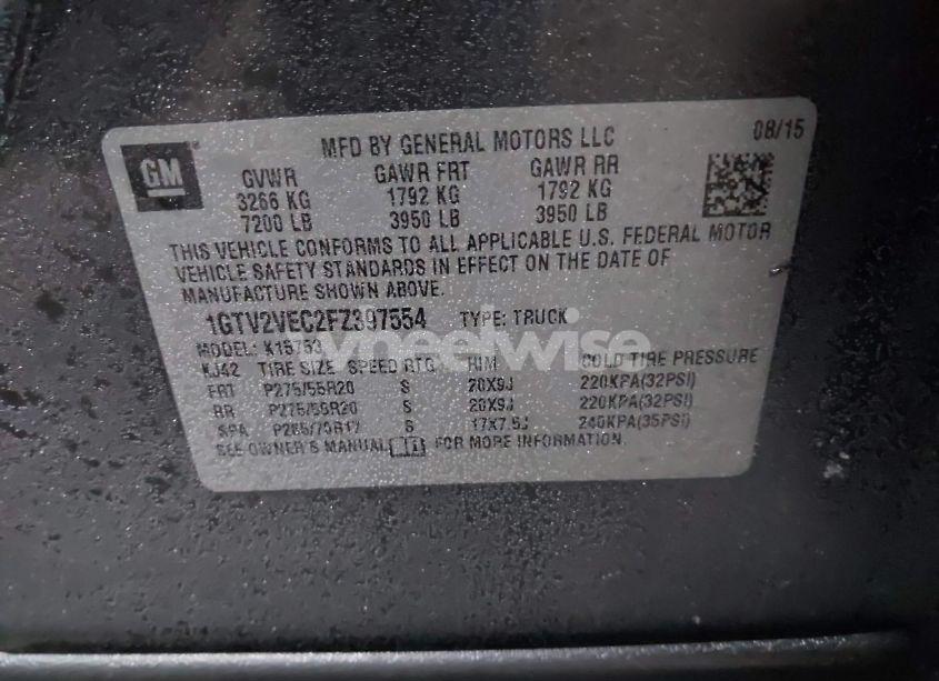 Photo 9 of 2015 Gmc Sierra 1500 SLT (VIN 1GTV2VEC2FZ397554)