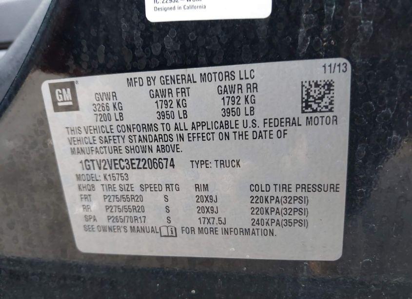 Photo 9 of 2014 Gmc Sierra 1500 SLT (VIN 1GTV2VEC3EZ206674)