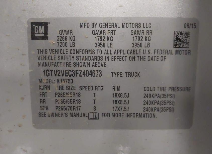 Photo 9 of 2015 Gmc Sierra 1500 SLT (VIN 1GTV2VEC3FZ404673)