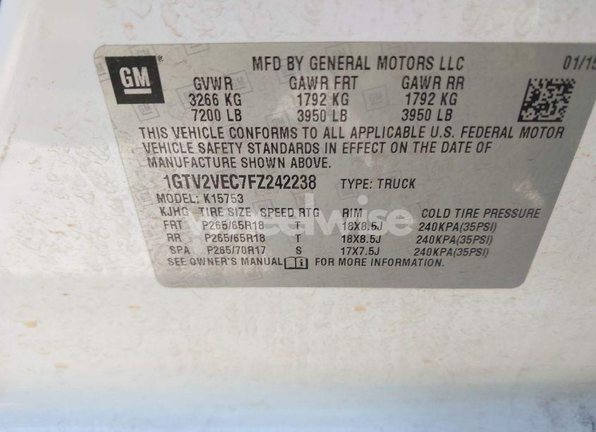 Photo 9 of 2015 Gmc Sierra 1500 SLT (VIN 1GTV2VEC7FZ242238)