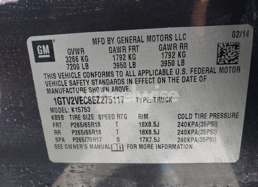 Photo 9 of 2014 Gmc Sierra 1500 SLT (VIN 1GTV2VEC8EZ275117)